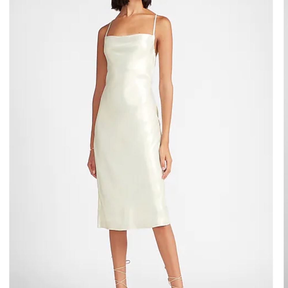 NWT Express Metallic Cowl Neck Cross Back Midi Slip Dress